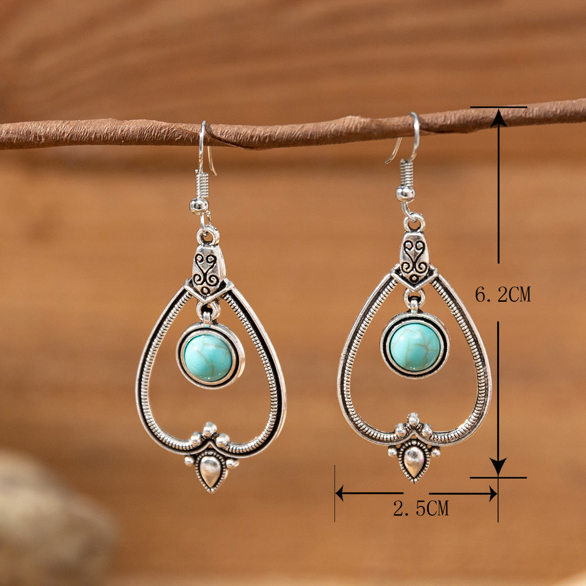 Wholesale Middle Ages Ethnic Style Turquoise Water Drop Earrings ACC-ES-XLH004