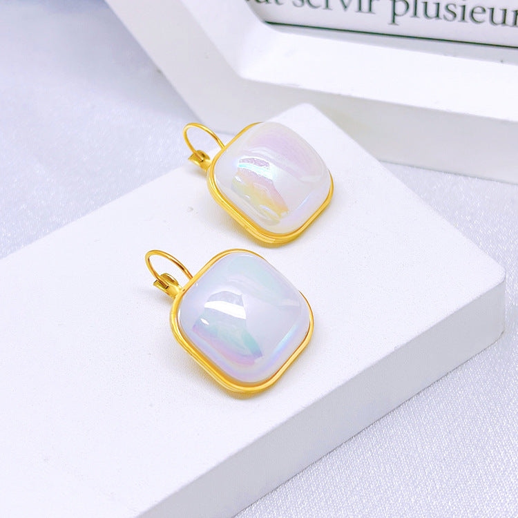 Wholesale Titanium Steel full diamond round pendant mid-length flower earrings