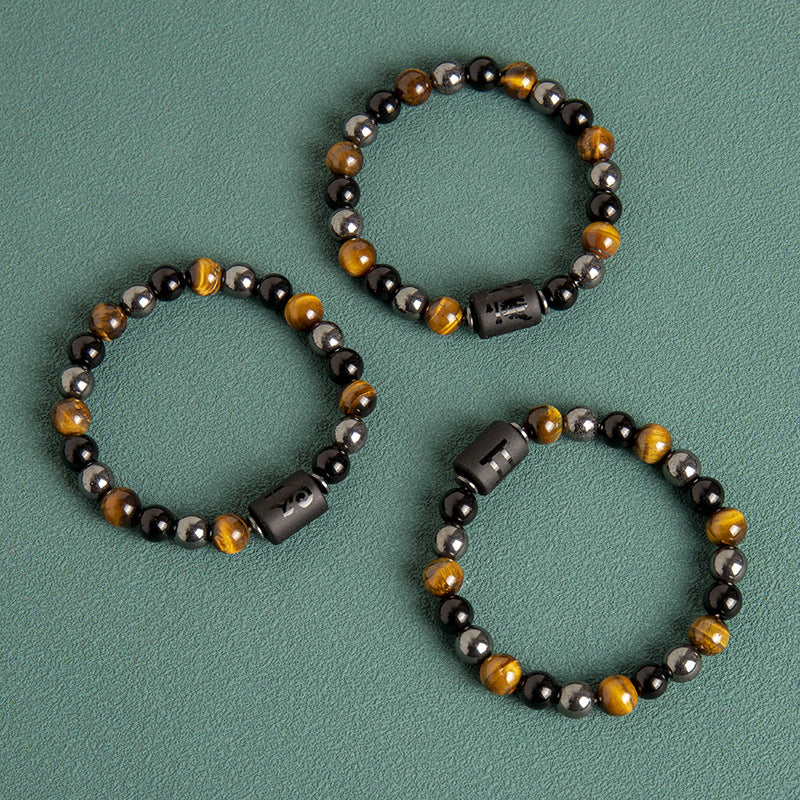 Wholesale Twelve Constellations Natural Tiger Eye Stone Men's Beaded Bracelet ACC-BT-Xinc003