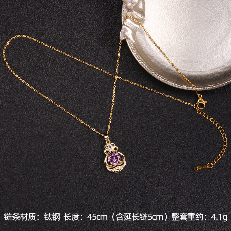 Wholesale Purple Zircon Necklace Love Purple Qi Donglai Pendant Heart Necklace ACC-NE-Rongc010