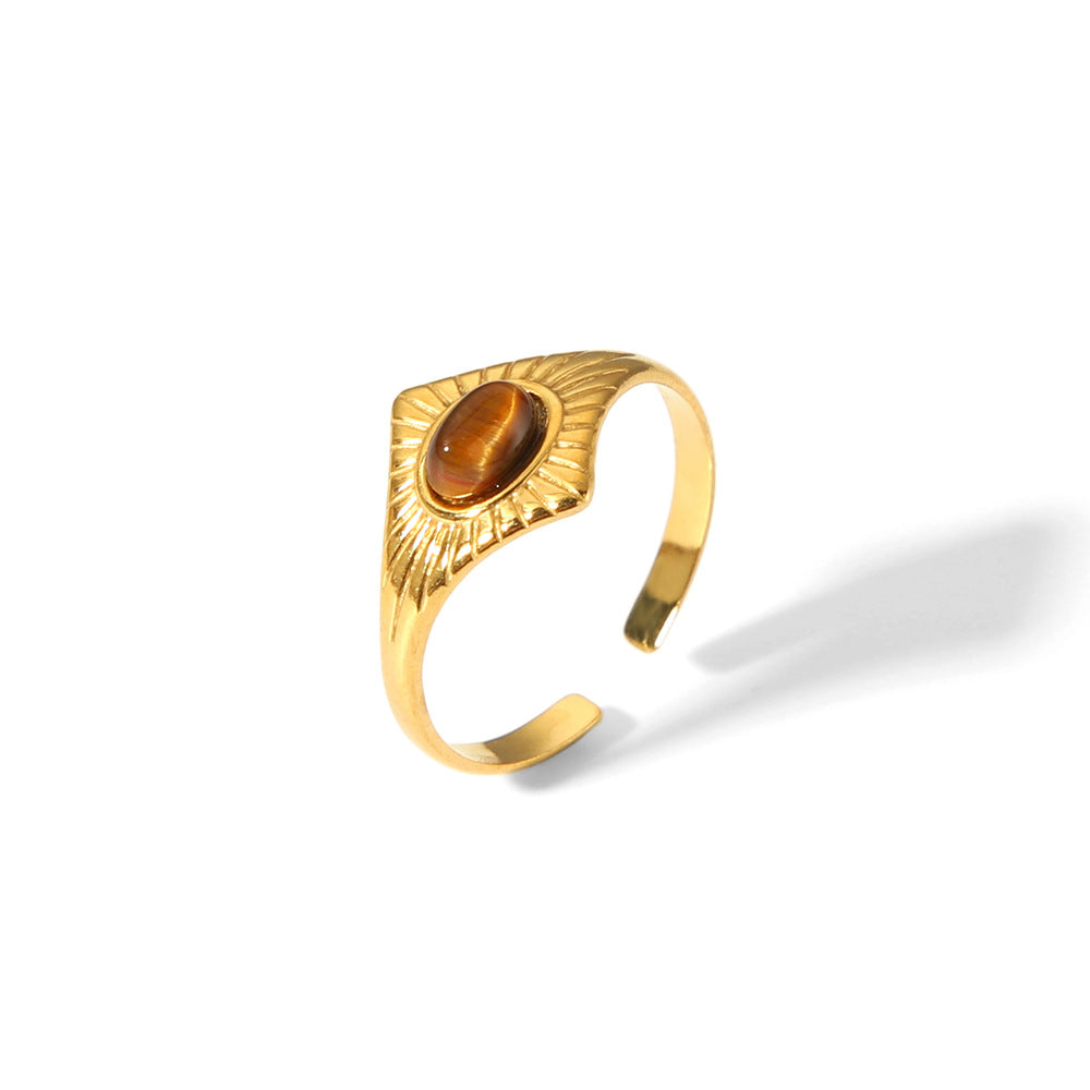 Wholesale Devil' s Eye Vintage Stainless Steel Ring 18K Gold Plated with Lapis Turquoise Inlay Jewelry Accessory for Women