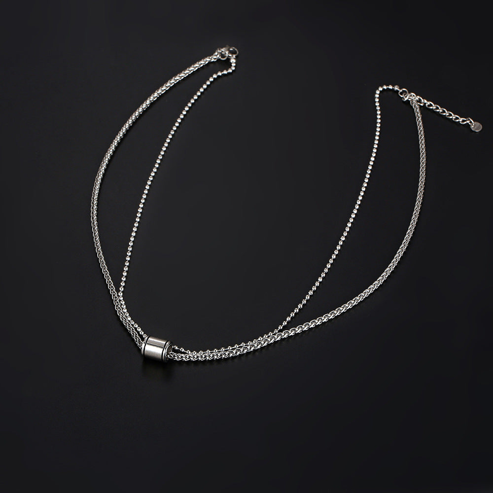 Wholesale Titanium Steel Double Layer Cylindrical Pendant Necklaces Stacking Choker Necklaces ACC-NE-Yixin004