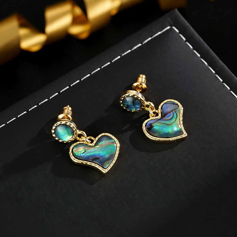 Wholesale 925 silver needle vintage light luxury abalone shell heart-shaped earrings