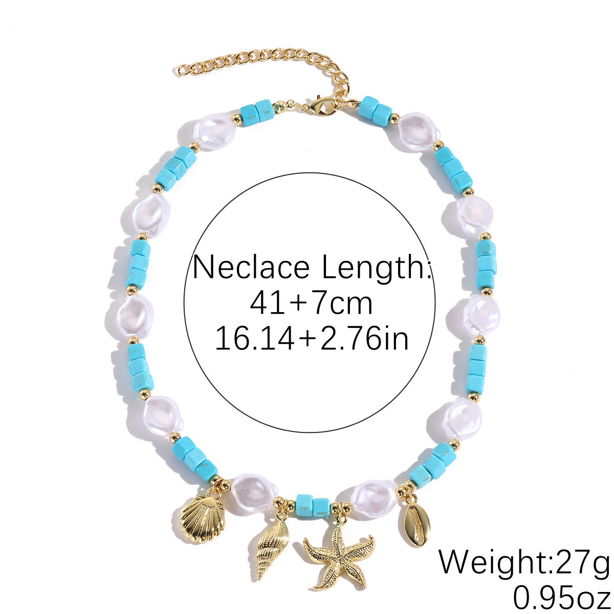 Wholesale Alloy starfish conch pendant high-grade turquoise necklace