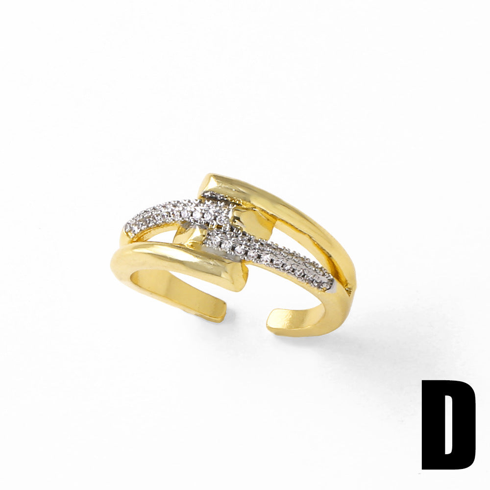 Wholesale two-color heart-shaped open copper plated 18k gold ring