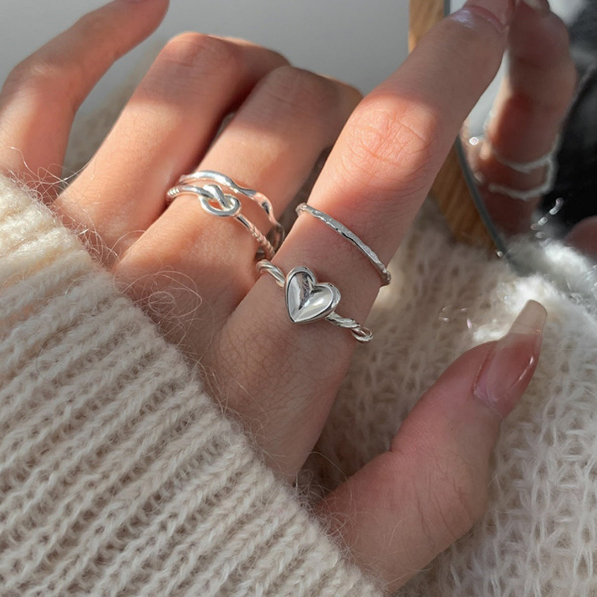 Wholesale Double-layer Wave Love Knot Open Ring