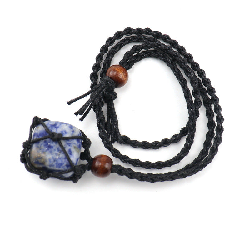 Wholesale Trendy Handmade Amethyst Crystal Necklace With Black Woven Net Pendant Adjustable Jewelry Accessory