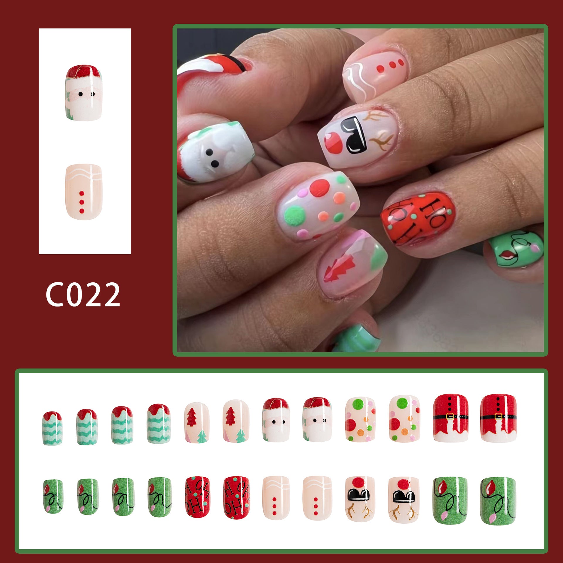 Wholesale 24 Pieces/box Christmas Press-on Nails Kits Nail Stickers ACC-NS-GuaiXL096