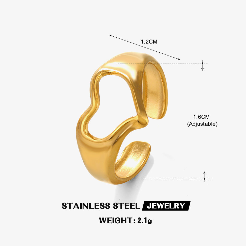 Wholesale Stainless Steel Love Heart 18K Gold Plated Open Adjustable Ring