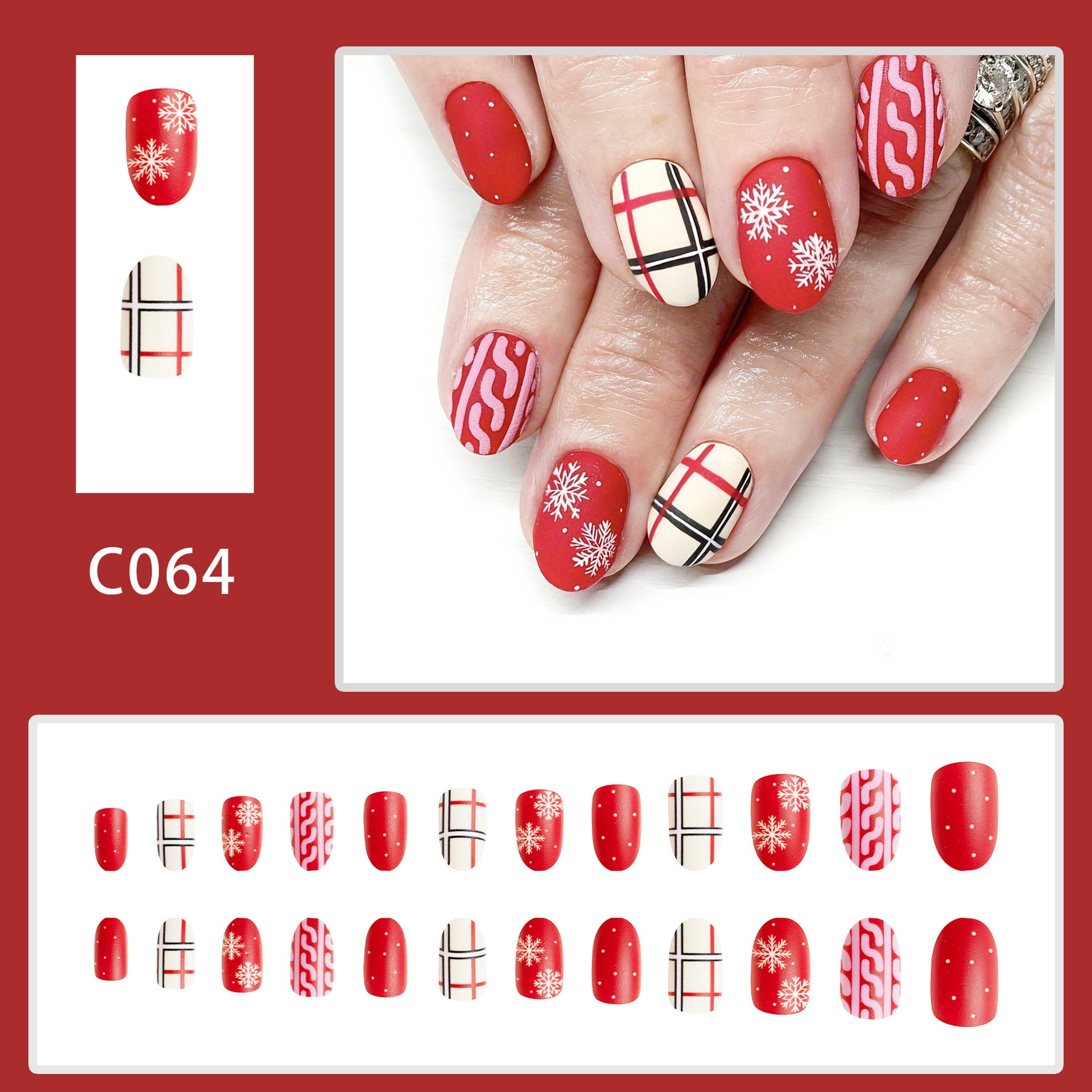 Wholesale 24 Pieces/box Frosted Snowflake Christmas Press-on Nails Kits Nail Stickers ACC-NS-GuaiXL093