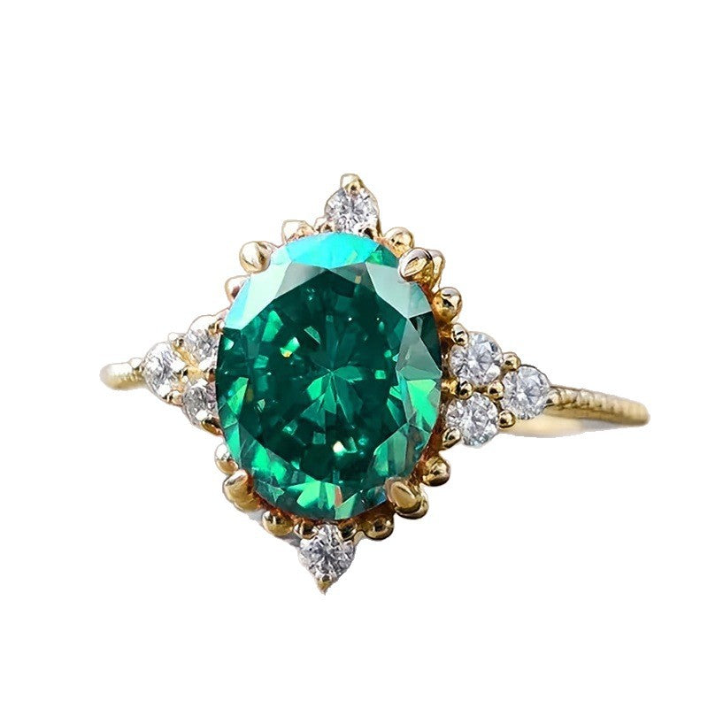 Wholesale Stylish French Retro Green Electroplated Copper Ring For Women Jewelry Accessory