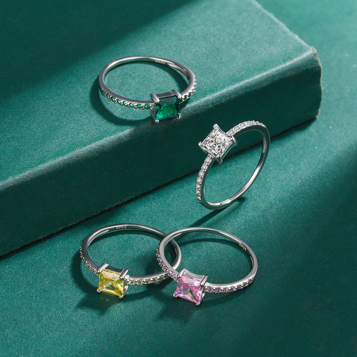 Wholesale S925 sterling silver colored zircon inlaid light luxury ring