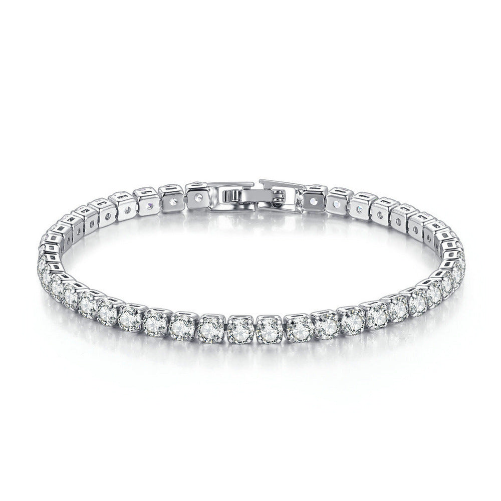 Wholesale Stylish Alloy Tennis Bracelet Geometric Rhinestone Design Platinum White Finish 17Cm Unisex Everyday Jewelry Gift