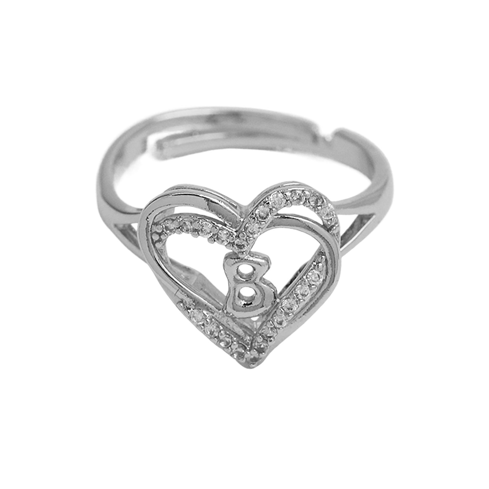 Wholesale silver love heart-shaped 26 English letters open heart women's ring