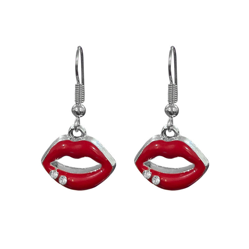 Wholesale Valentine's Day Diamond Red Oil Drop Lip Ear Hook Earrings