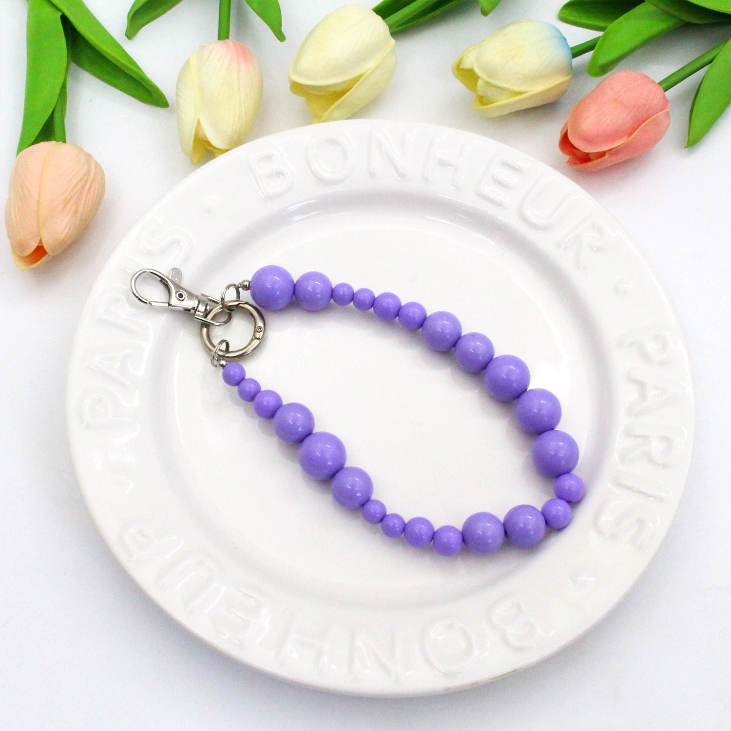 Wholesale Creative Candy Color Flower Beads Lanyard Keychains ACC-KC-Jiuxing005