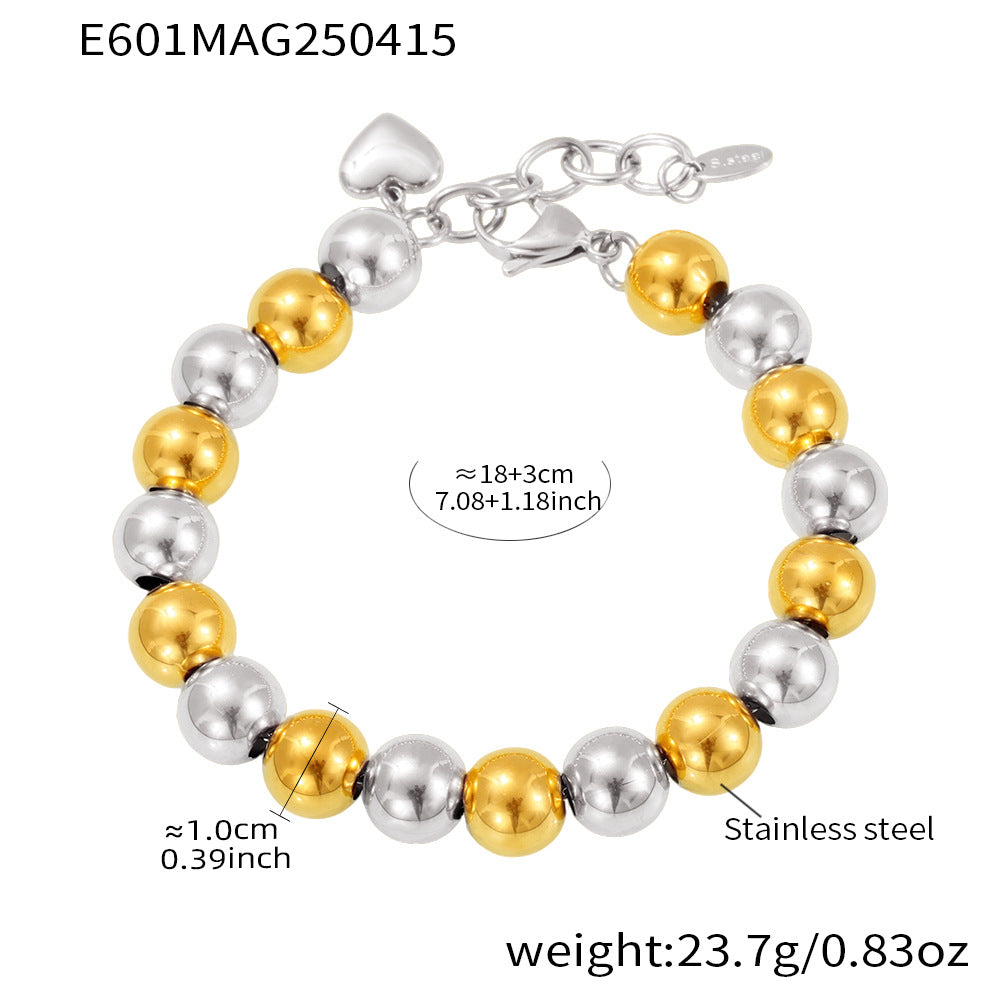 Wholesale Stainless Steel Color-Blocking Hollow Round Bead Handmade Beaded Bracelet