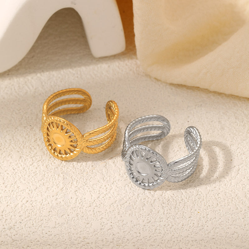 Wholesale Stainless Steel Polished Electroplated Open Ring with Stone Inlay Retro Design Everyday Wear