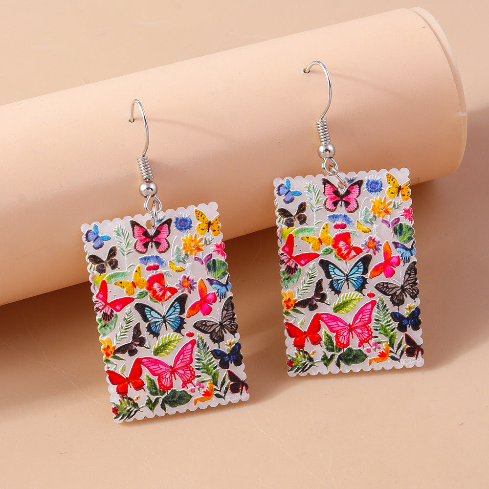 Wholesale Animal Geometric Ear Hooks and Drops Oil Painting Butterfly Earrings