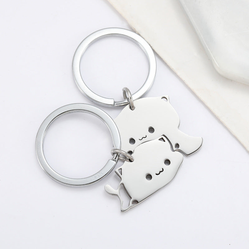 Wholesale Titanium Steel Keychain Cartoon Splicing Cat Keychains ACC-KC-Chuno004
