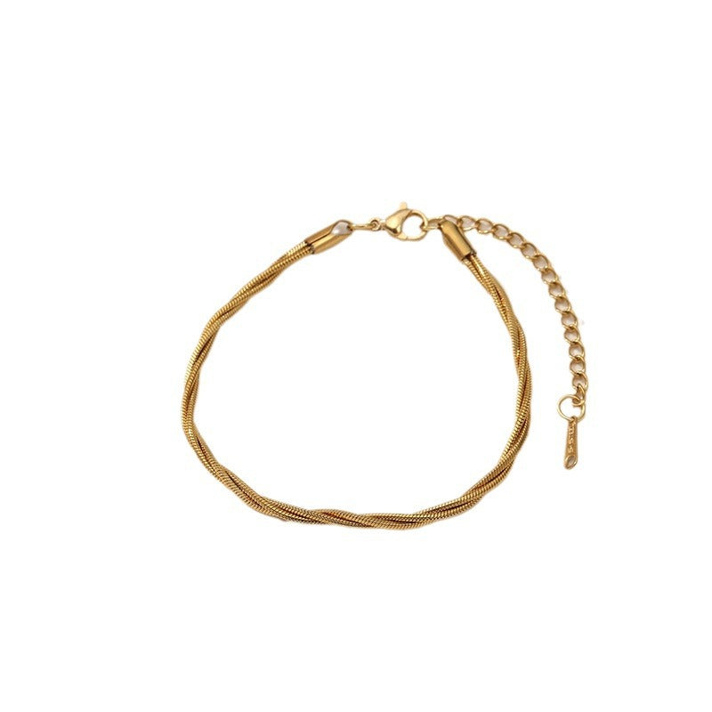 Wholesale Minimalist Gold-Plated Woven Titanium Steel Chain Bracelet,  Fashion Jewelry Accessory for Gift or Boutique Resale