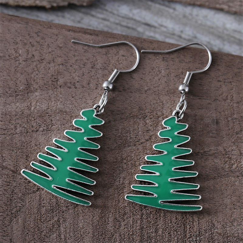 Wholesale Retro Minimalist Green Christmas Tree Drop Earrings Zinc Alloy Fashion Accessory For Party Wear Resale