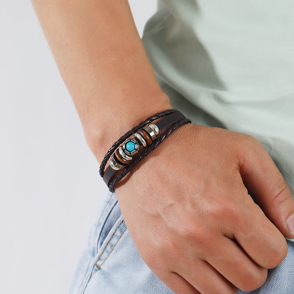 Wholesale 2PCS Leather Ethnic Style Multi-Layer Bracelet