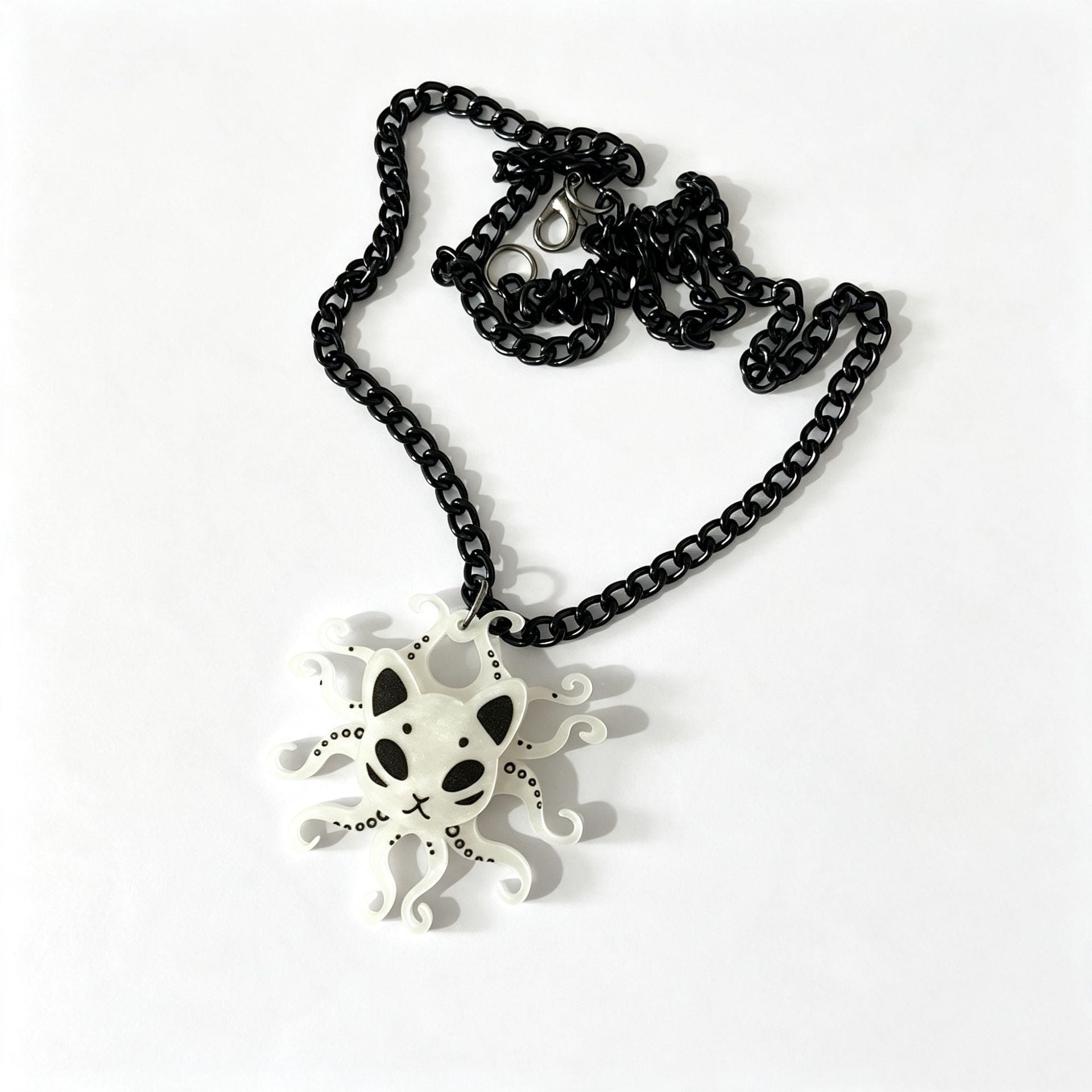 Wholesale  Black Cat Octopus Double Layer Acrylic Pendant Necklace Cute Dark Cartoon Fashion Jewelry Accessory For Women