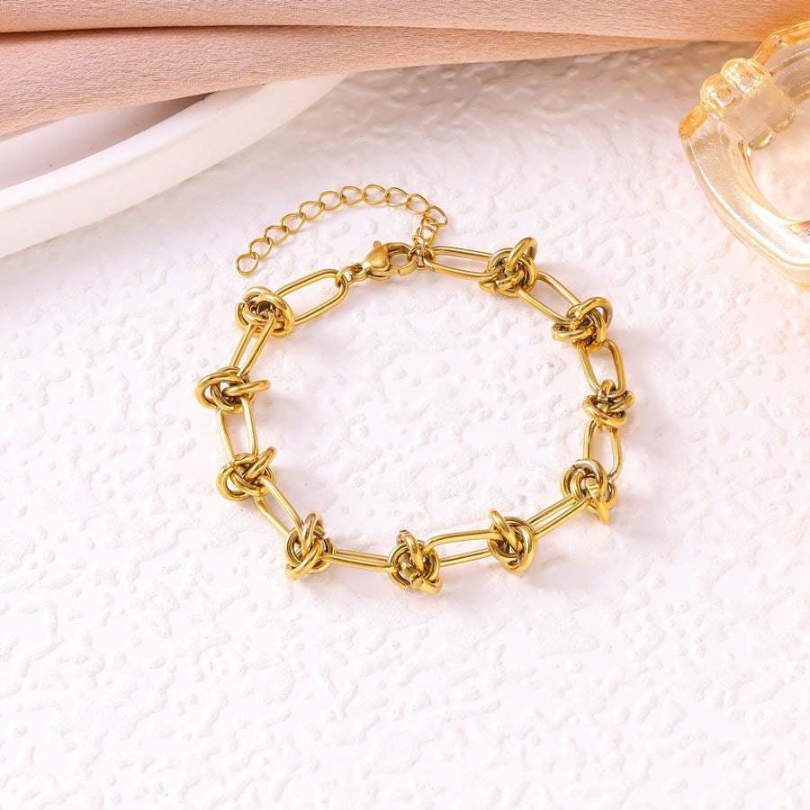 Wholesale Fashion 18K Gold Knotted Titanium Steel Hand Necklace Set Hip-Hop Punk Wisteria Chain Stainless Steel Jewelry