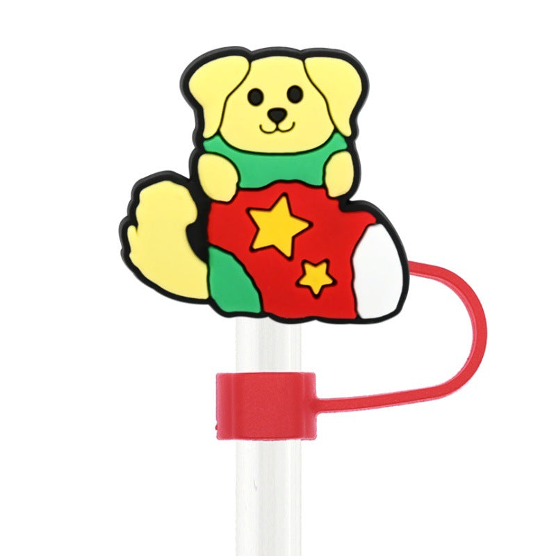 Wholesale Random 100pcs  Christmas series  10mm PVC Soft Straw Tube Cap