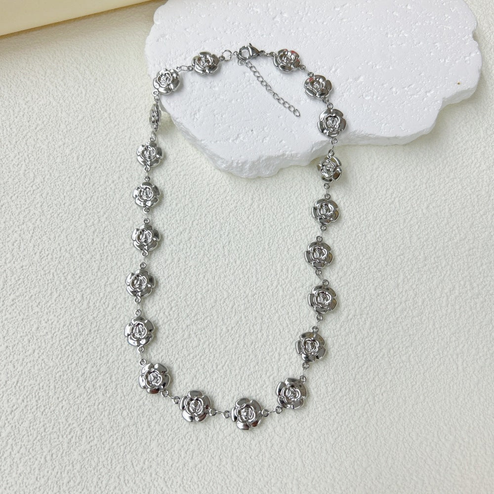 Wholesale Stainless Steel Three-dimensional Hollow Love Bracelet Necklace suit