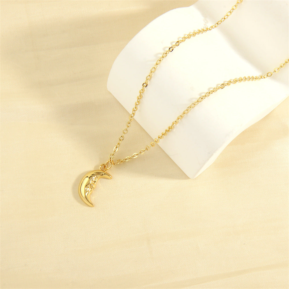 Wholesale  Copper Plated 18K Gold Moon Necklace Light Luxury Elegant Devil's Eye Oil Drop Clavicle Chain