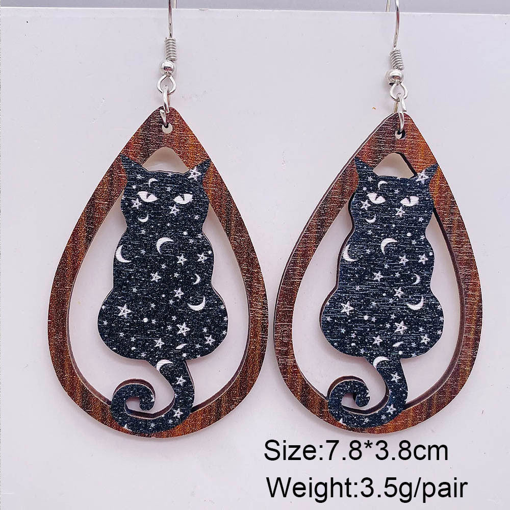 Wholesale  Halloween jewelry cartoon bat ghost pumpkin wood earrings