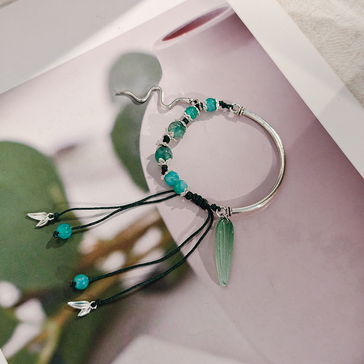 Wholesale Vintage Bamboo Leaf Beaded Tassel Bracelet