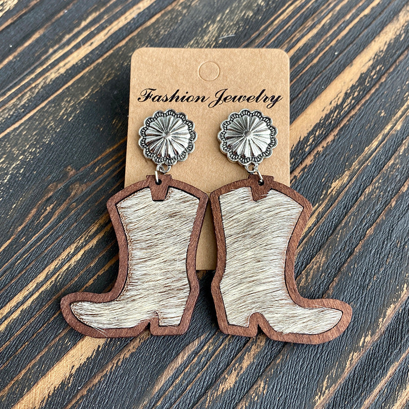 Wholesale Western Denim boots earrings  leopard leather  earrings