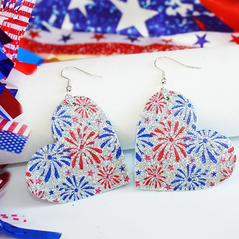 Wholesale 2 Pairs/pack American Independence Day Love Pentagram Drop-shaped Leather Earrings ACC-ES-HY043