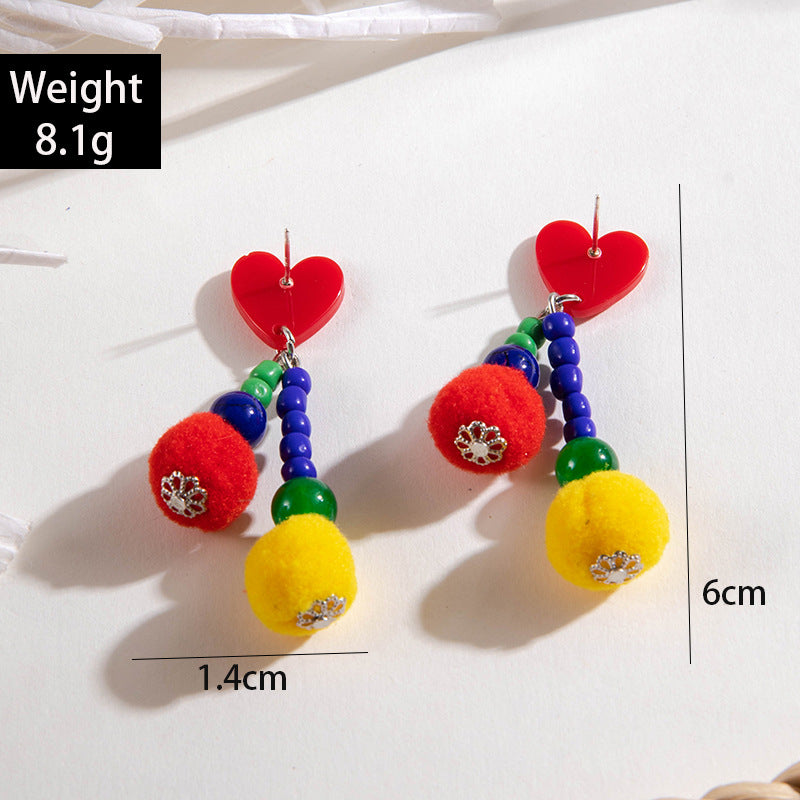 Wholesale  Fun Color Woven Confronted Color Hair Ball Christmas Earrings