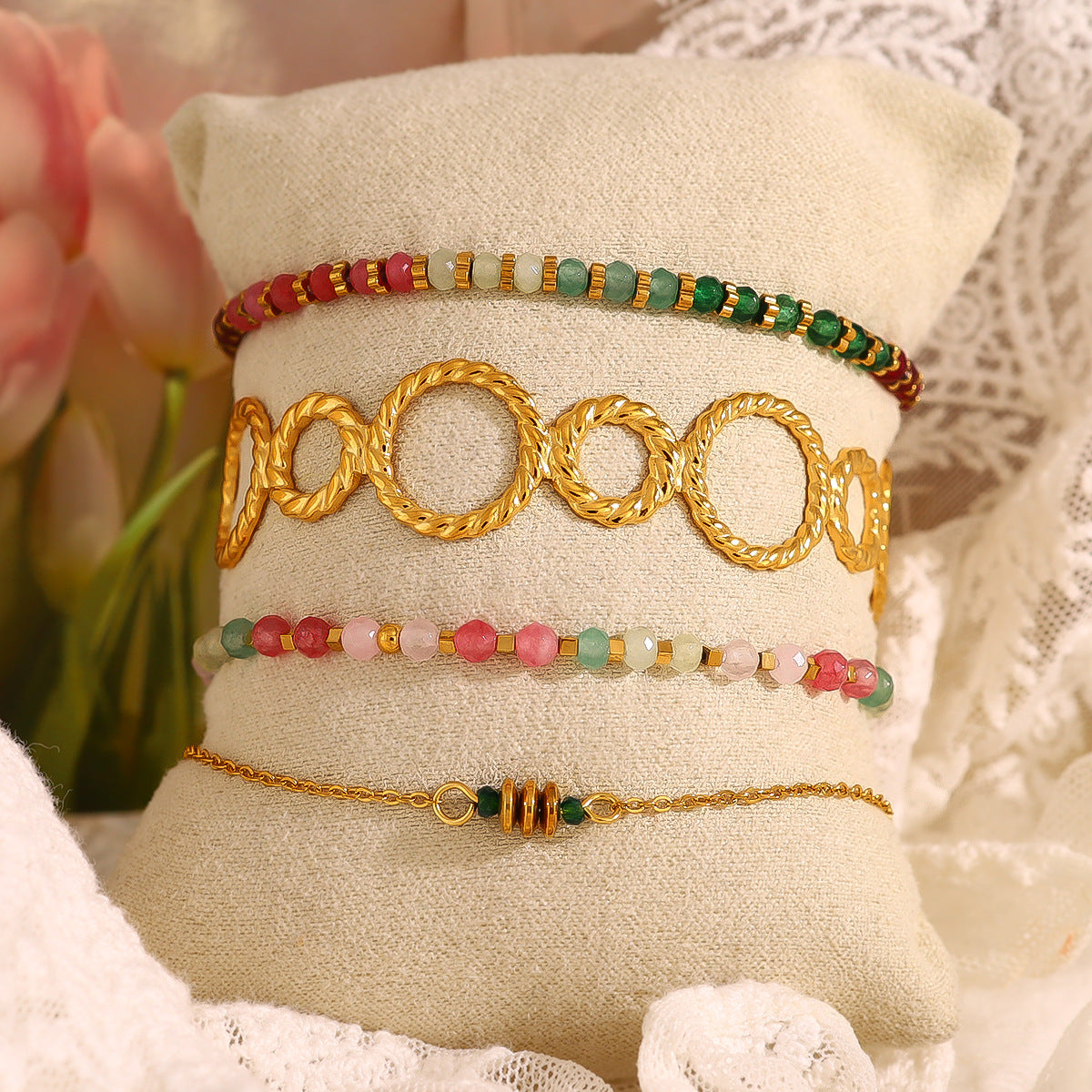 Wholesale Titanium Steel Thread Ring Splicing Open Bracelet