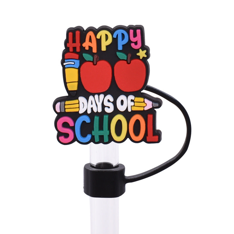 Wholesale Random 100pcs Back to School Series PVC Soft Straw Tube Cap
