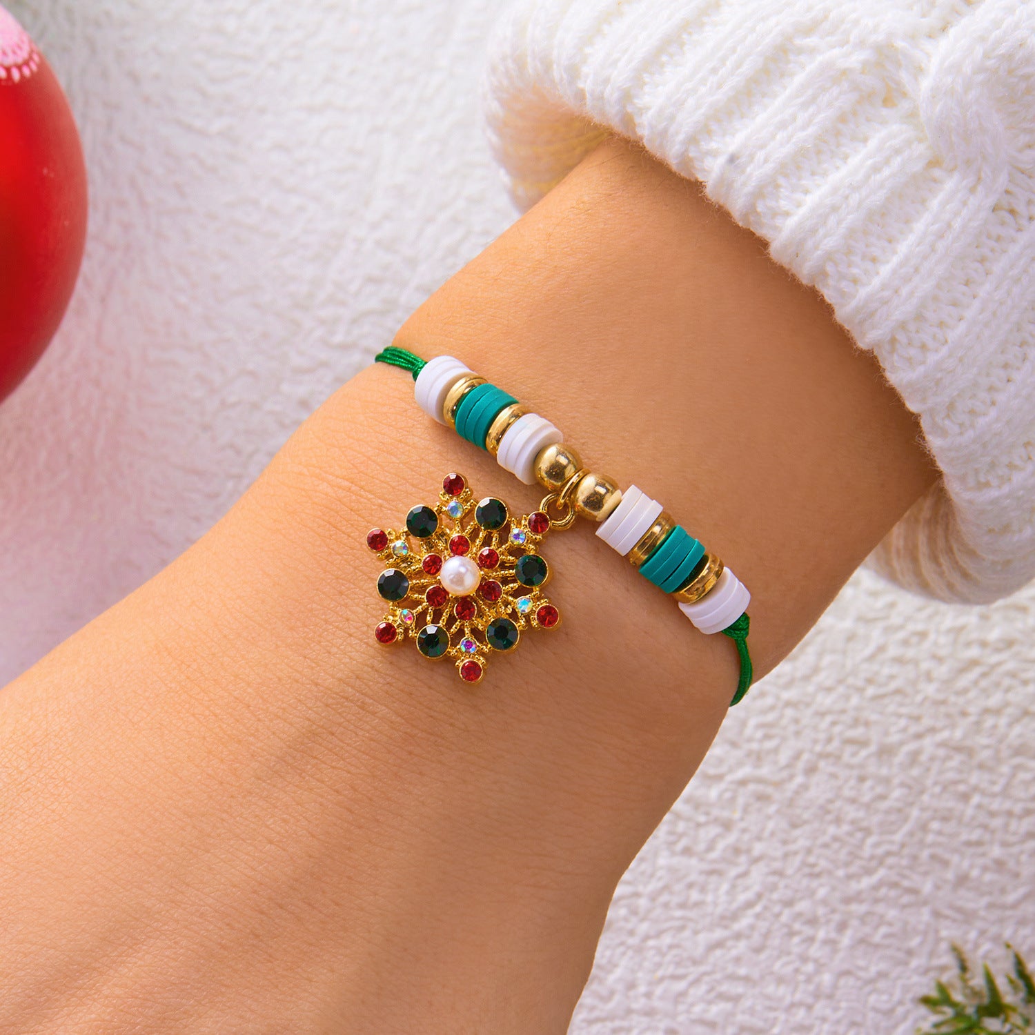 Wholesale Colorful Christmas Tree Snowflake Polymer Clay Braided Bracelet