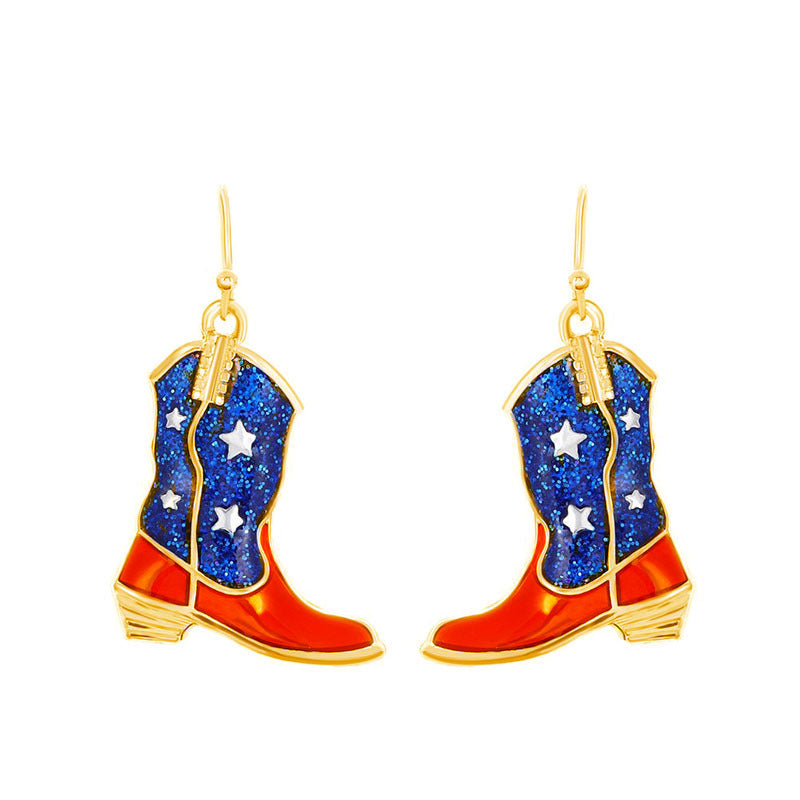 Wholesale American Independence Day Flag Feather Boots Alloy Earrings ACC-ES-YiYuan002