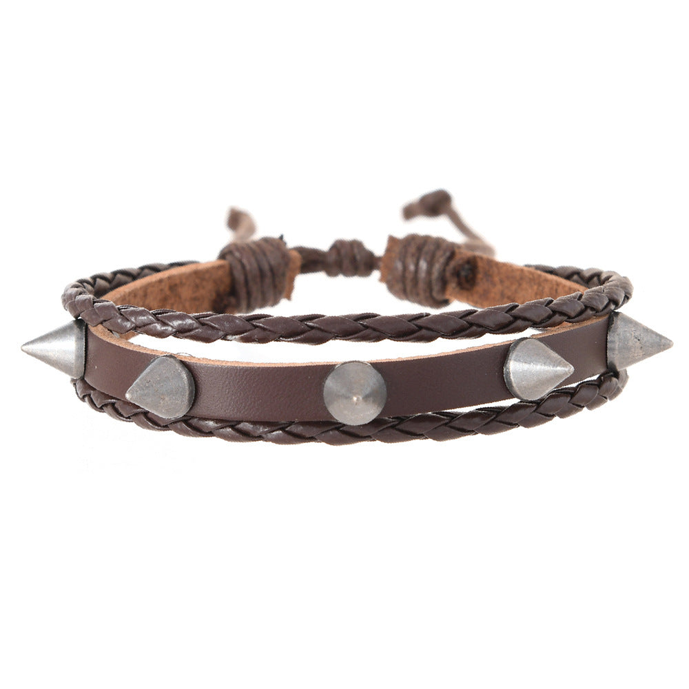 Wholesale Retro Style Leather Braided Rivet Bracelet