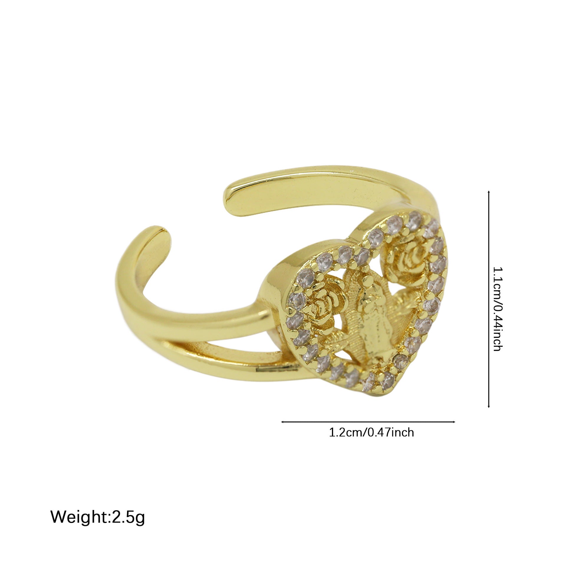 Wholesale TK trendy gold-plated bronze religious heart-shaped flower Virgin Mary open ring for ladies.