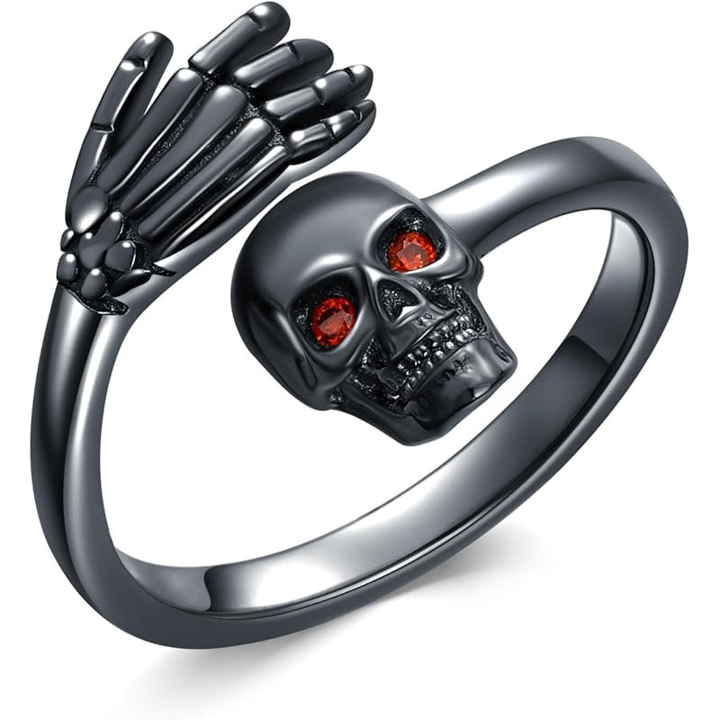 Wholesale Dark Electroplated Skull Open Adjustable Ring ACC-RS-YiRong002