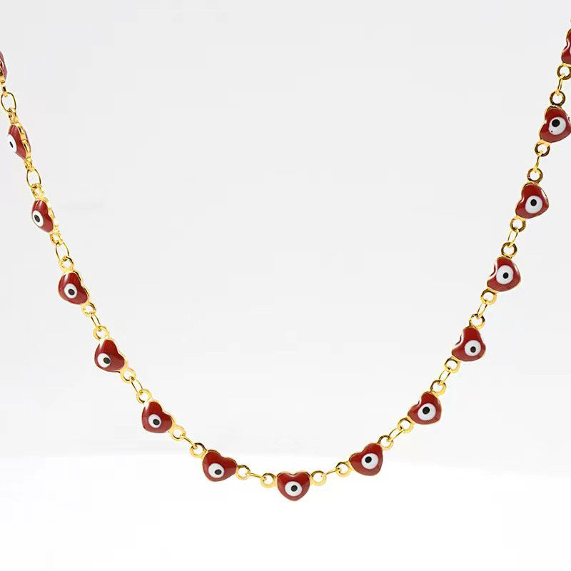 Wholesale 18K Titanium Steel Evil Eye Stainless Steel Heart Bracelet Necklaces ACC-BT-Zhongy004