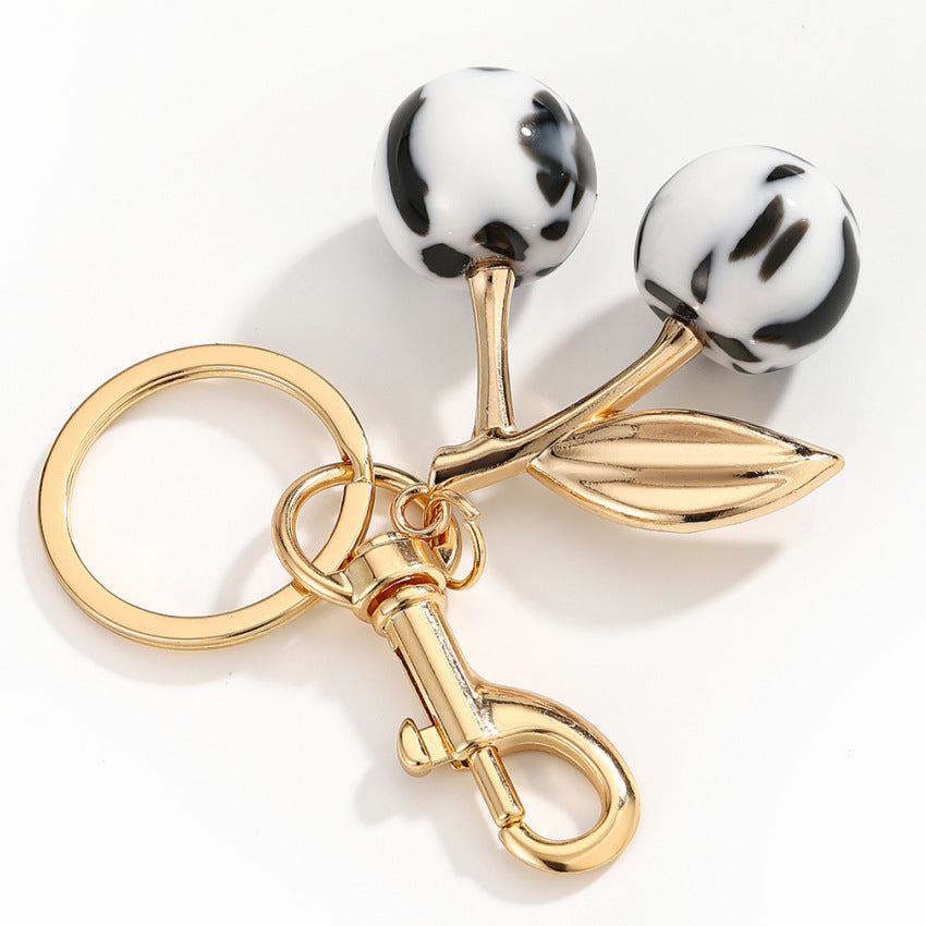 Wholesale Smudge leopard print red cherry keychain