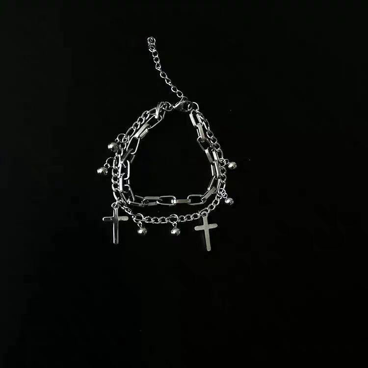 Wholesale Retro Cross Pendant Double-Layer Metal Alloy Bracelet Fashion Accessory