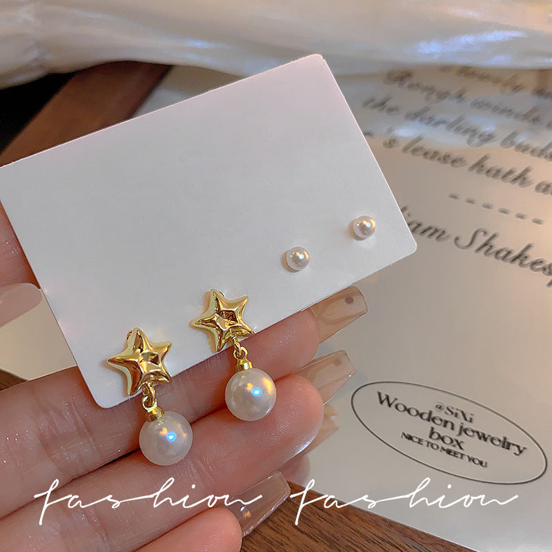Wholesale Two-piece Pearl Star Earrings