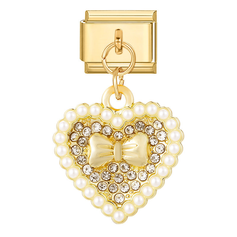 Bracelet de charme italien en gros 9 mm de bricolage d'épissage en or et en diamant blanc bracelet composable en acier inoxydable