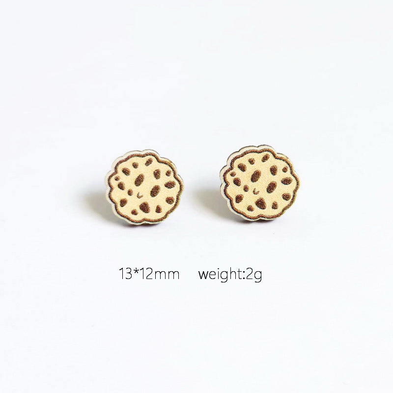Wholesale Cute Wood Food Cookie  Hamburger Fries Pizza Donut Milk Omelette Earrings